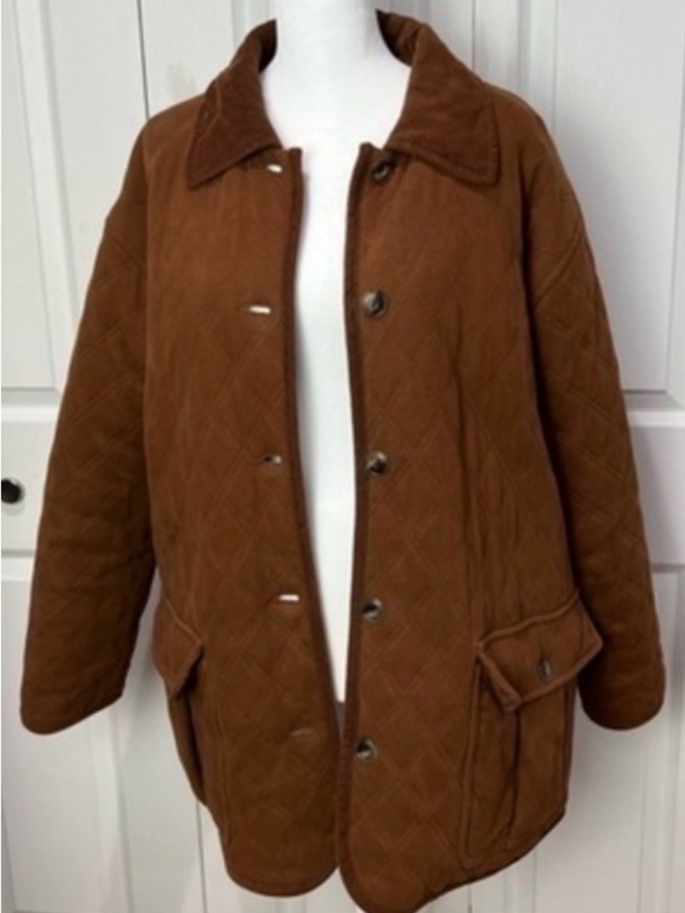 Jones New York Quilted Brown Button-Front Jacket